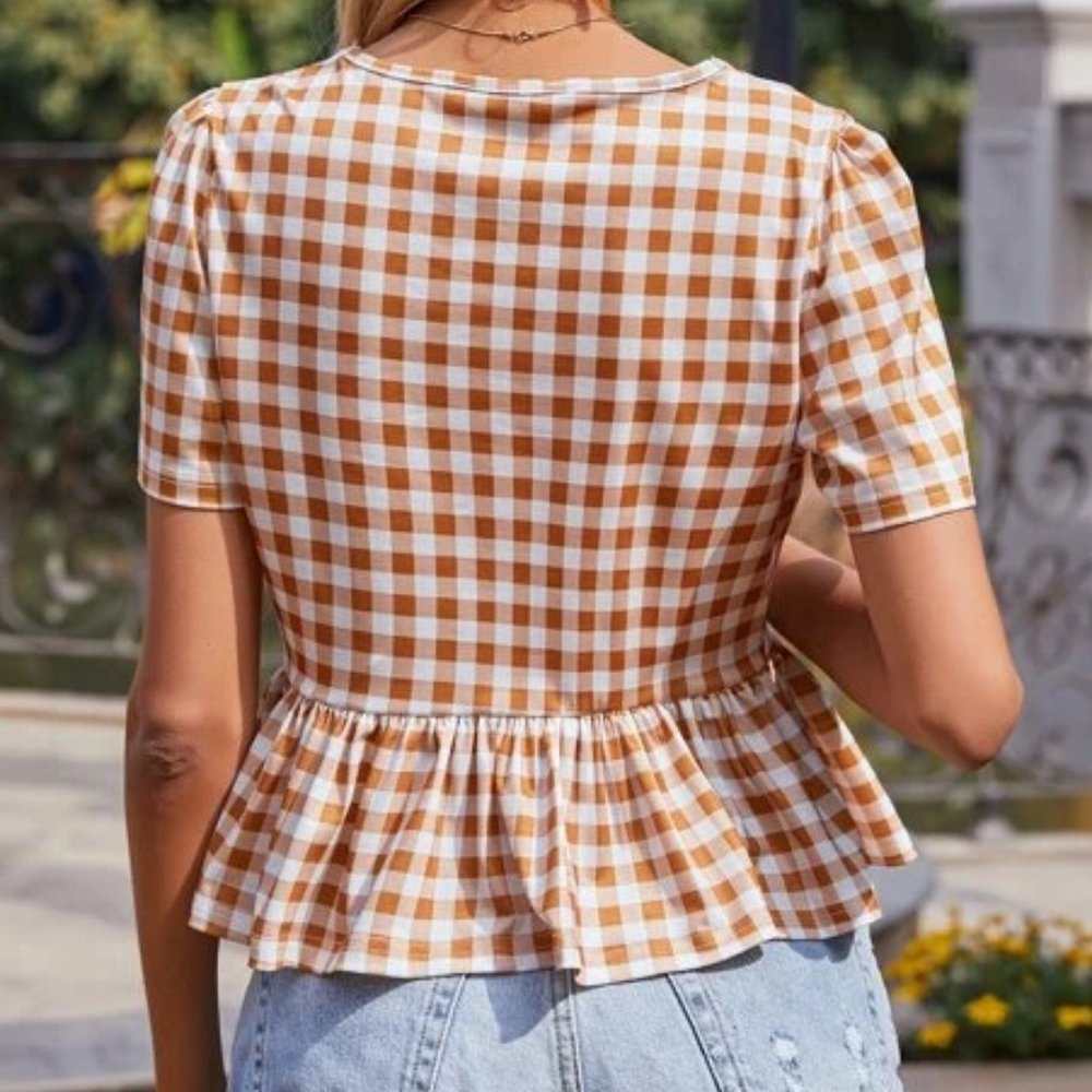 Light Brown/White Gingham Blouse in XL - Picture 2 of 3